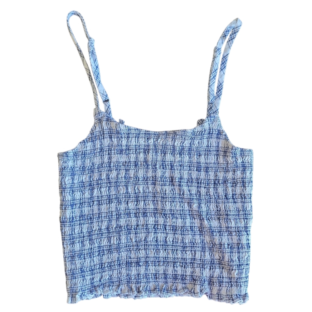 John Galt Blue and White Smock Crop Top Junior's Size S/M